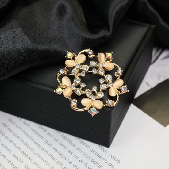 Brosche Retro-Stil Rundes Florales Design Reversnadel mit gefälschtem Opal eingelegt Pullover Kragen Hüte Taschen Mäntel Schals Abzeichen Outfit-Accessoire