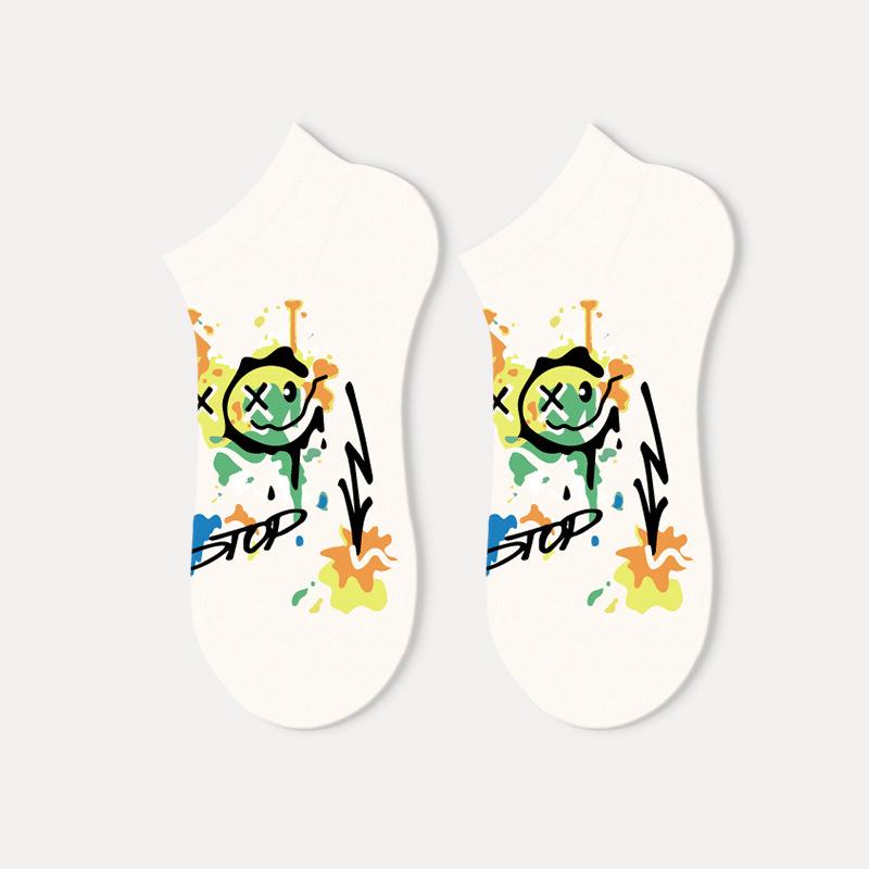 5 Pairs of Men's Summer Thin Cartoon Graffiti Trend Sports Boat Socks