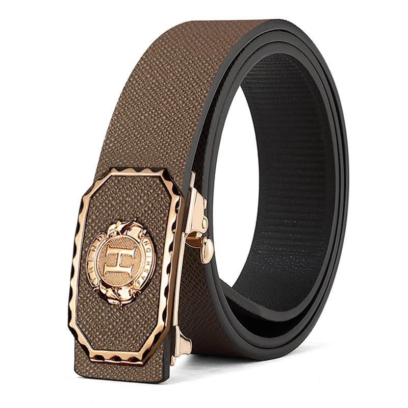 New Men'S Leather Automatic Buckle Belt Fashion Business Casual Cowhide Belt Middle-Aged And Young High-End Simple Belt