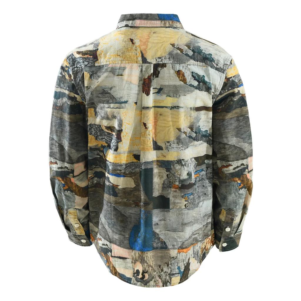 Casual Loose Long Sleeve Men's Shirt Fashion Print Street Style Cotton Loose Spring Autumn Blouse Male Tops