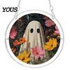 Acrylic Halloween Decoration Suncatcher Jigsaw Puzzle Set, Spooky Ghost Floral Meadow Window Hanging Ornament with Metal Lightweight Frame