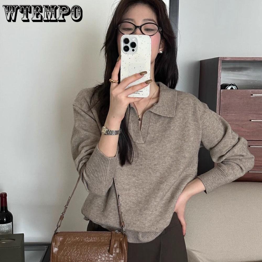 V-neck Sweater Loose and Laid-back Style Knitted Polo Shirt for Women In Autumn and Winter Long-sleeved Casual Pullover Warm Top