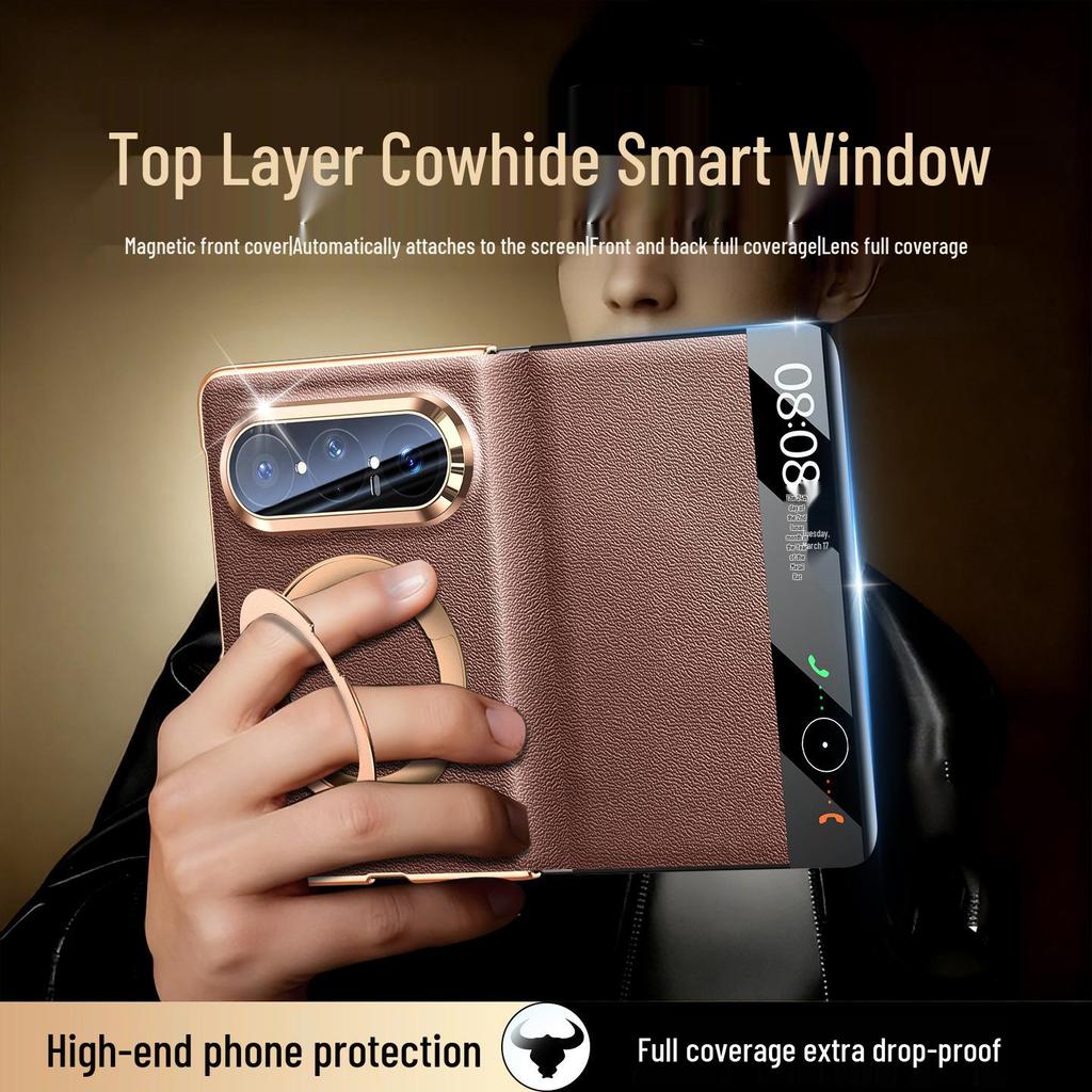 Funda Plegable para Teléfono Huawei Pura X Max de Cuero Genuino con Soporte Giratorio, Protección Magnética a Prueba de Caídas de Cobertura Total