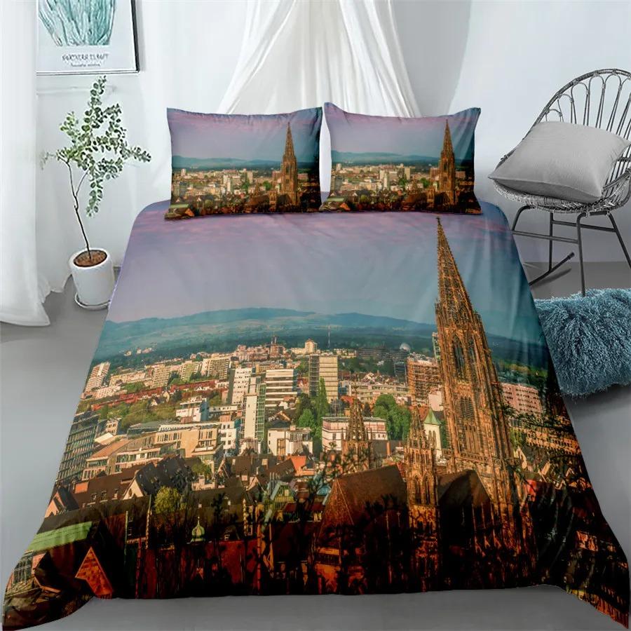 3D Statue of Liberty Bedding Set World Famous Building Duvet Cover King Queen Size London Bridge Polyester Quilt Cover