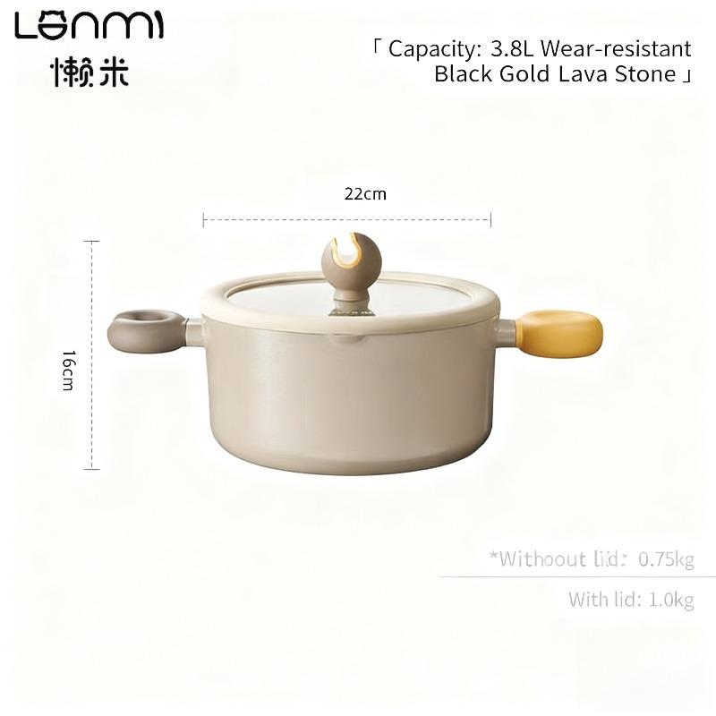 LANMI Maifan Stone Non-Stick Pan, Gas Stove and Induction Cooker Compatible Saucepan, with Visible Glass Lid, 22cm 3-4L