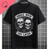 Unisexs Funny Comedy  Tragedy Masks  White Roses Art Graphic Tshirt Shortsleeve Pure Cotton Fashion Streetwear Casual Tshirt
