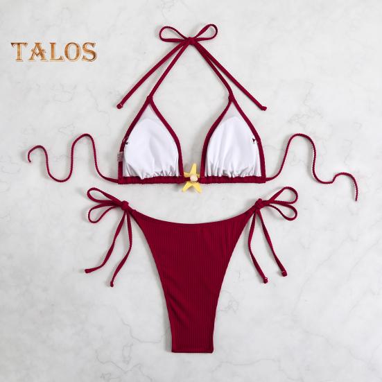 Women's Bikini Set Halter String Side Tie Two-Piece Swimsuit with Starfish Decor Sexy Triangle Bathing Suits for Beach Vacation Hot Spring Pool