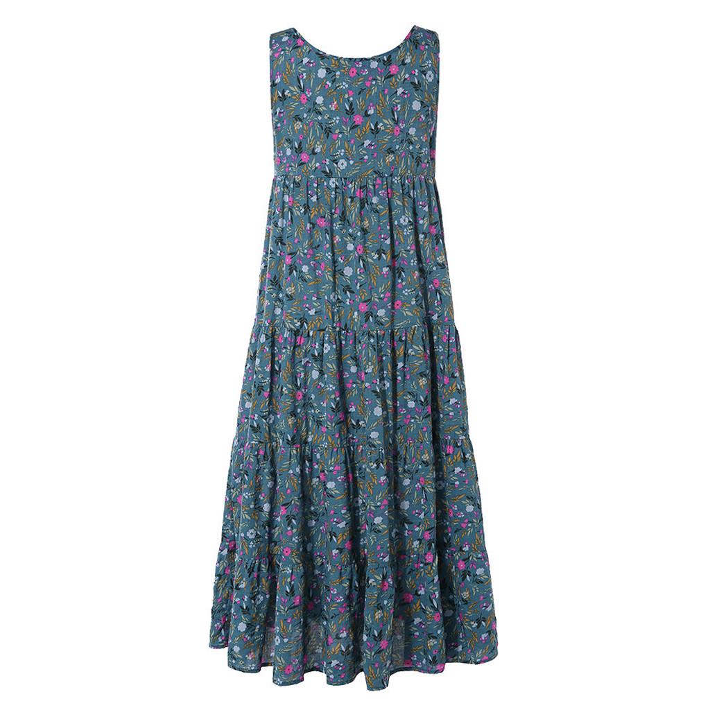 Kvinner Plus Size Casual Løs Ermeløs Floral Daglig Lin Print Lang Maxi Dress