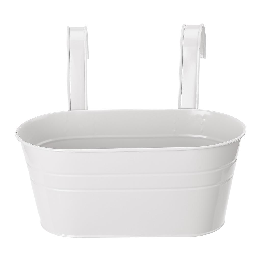 Hanging Flower Pot with Detachable Hooks Iron Metal Bucket Plant Pot for Railing Balcony White
