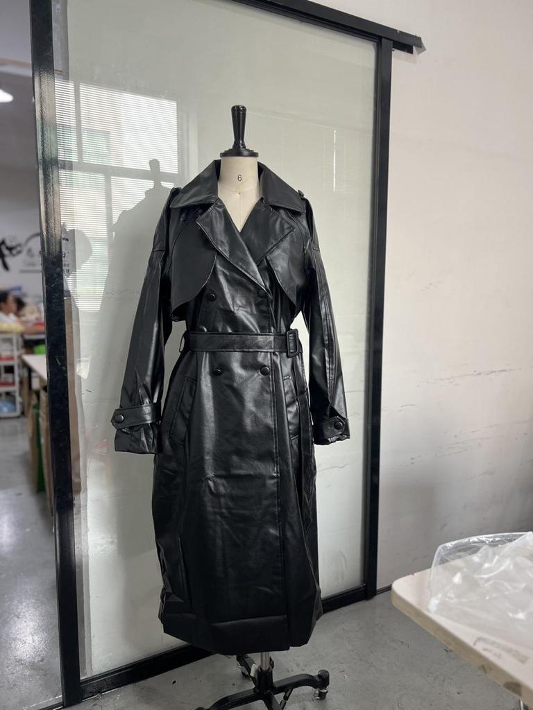 European & American Autumn Long Leather Trench Coat with Belt - Casual Fashion Outerwear