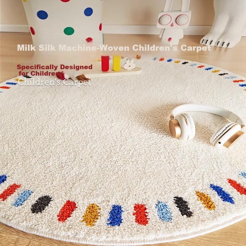 Shangce Milk Silk Children's Round Carpet Dopamine Bedroom Bedside Rug Living Room Kids Room Study Diameter 100cm