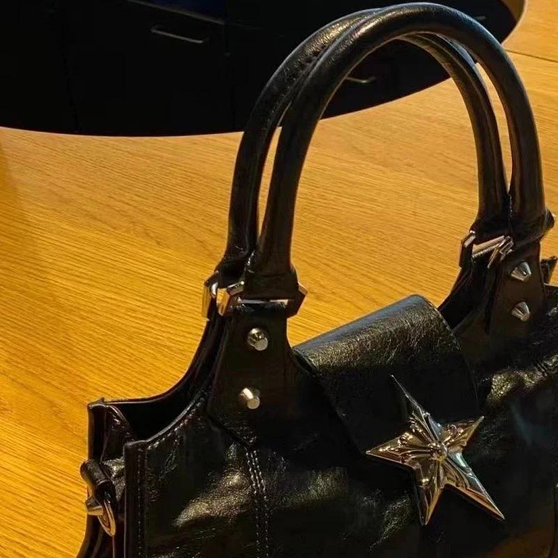 Korean Gothic Star Girl Black Bag Aesthetic Vintage Fairy Grunge Punk Goth Purse Shoulder Handbags Bucket Tote Bags Women
