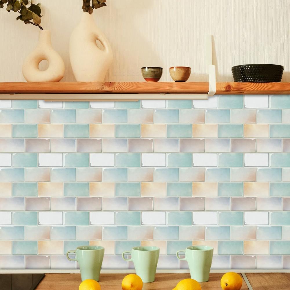 Beige Modern PVC On Wall Decals for Kitchen Walls Waterproof Minimalist Brick Pattern 28.5 28.5 26cm 10pcs Set