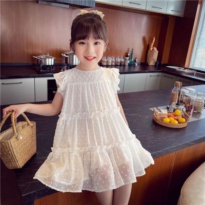 Girls' Fluffy Lace Chiffon Dress Short Sleeve Princess Dress