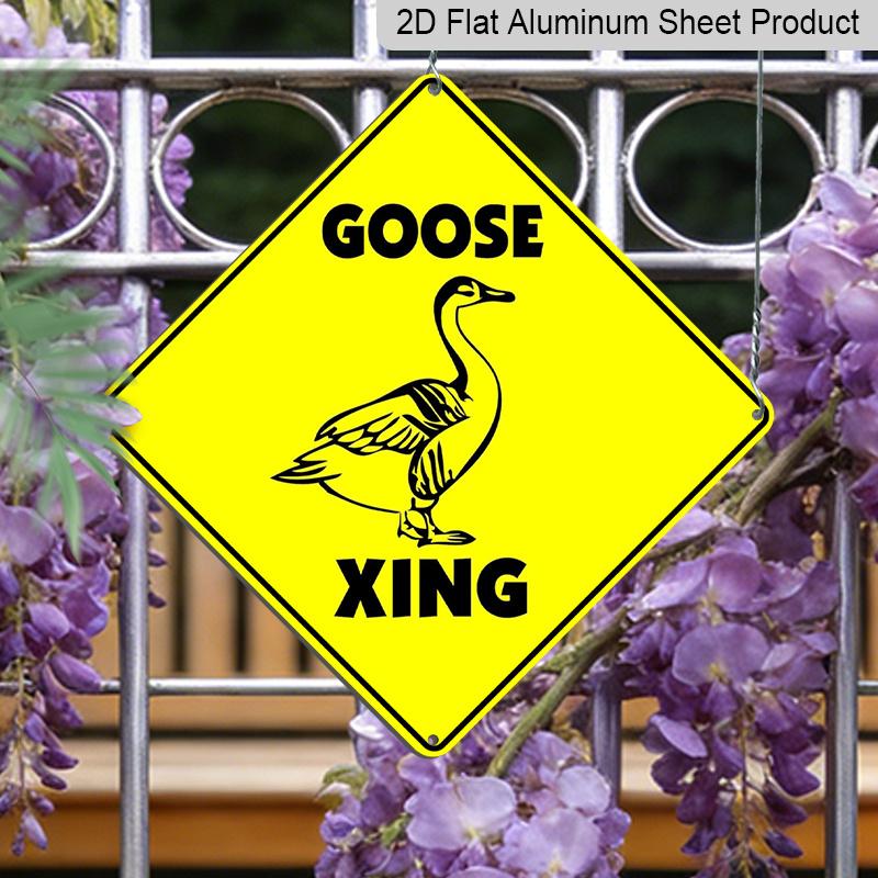 

2D Flat 1pc, Goose Crossing Sign - Diamond-Shaped Metal Warning Plaque with Black & White Goose Illustration, Durable Iron Outdoor/Indoor Decor for 20*20cm