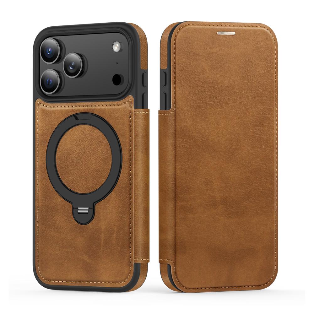 KEYSION Leather Flip Wallet Case for iPhone 15 16 17 Pro Max Air 16Plus 16e Cards Slots Magnetic 360 Ring Stand Phone Back Cover