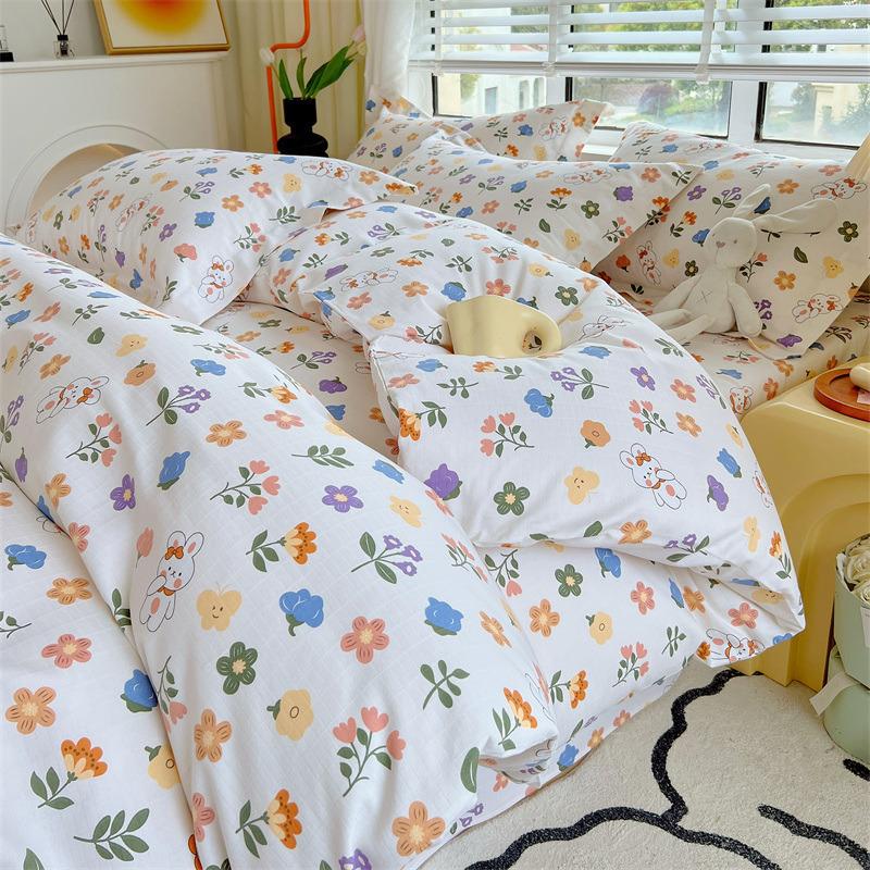 Set de pat din bumbac din patru piese, set din trei piese de husă de pilota de dormitor din bumbac pur și cearșaf de pat