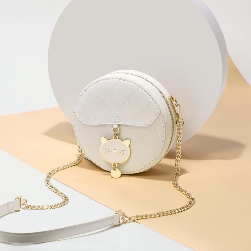 Bags Women's bags Cowhide messenger bags Premium sense Versatile small round bags Light luxury shoulder bags Fashion chain bags
