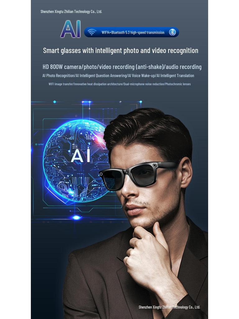 Chytré brýle W610: 800W Pixel AI Překlad, Nahrávání Fotografií a Videa, WIFI, Duální Redukce Šumu, Brýle Proti Otřesům.