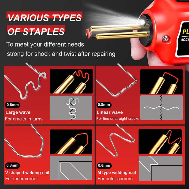 100W Plastic Welding Repair Kit & 2-IN-1 Soldering Iron 200/1000Pcs Hot Staples Kayak Bumper Car Repair Tools