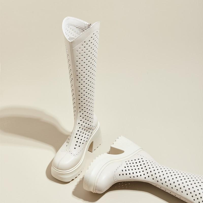 Fashion AIYUQI Mesh Boots Women 2025 New Genuine Leather High Heeled Boots Women Summer Platform Knight Boots Women