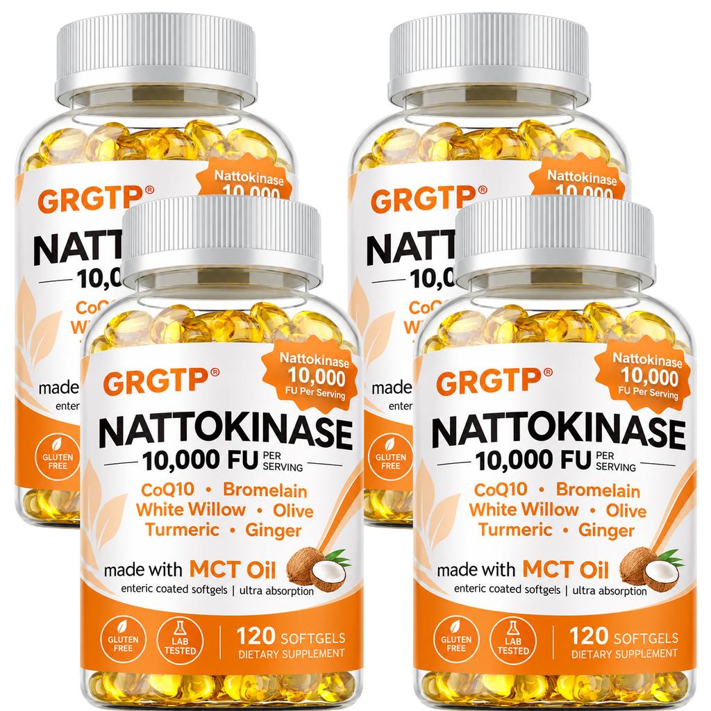 Plant-Derived Enzyme Complex Capsules, Nattokinase 10,000 FU, Coenzyme Q10, Bromelain, Olive & Turmeric Blend, Nutritional Supplement