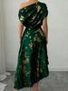 Asymmetrical Shoulder Gold Foil Pleated Dress for Women