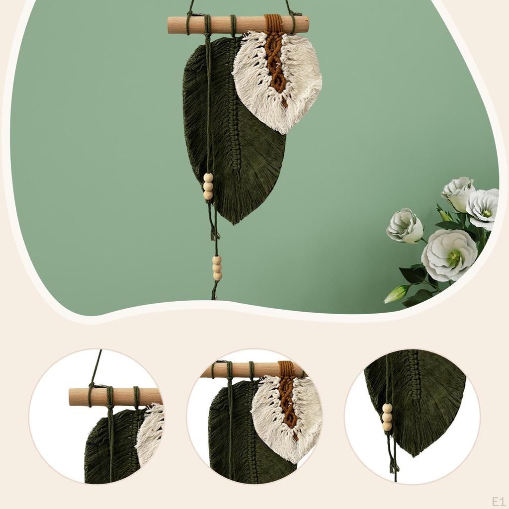 Leaves Woven Tapestry Decoration Bohemian Cottons Handmade Wall Art Leaf Tassel Macrame Hanging