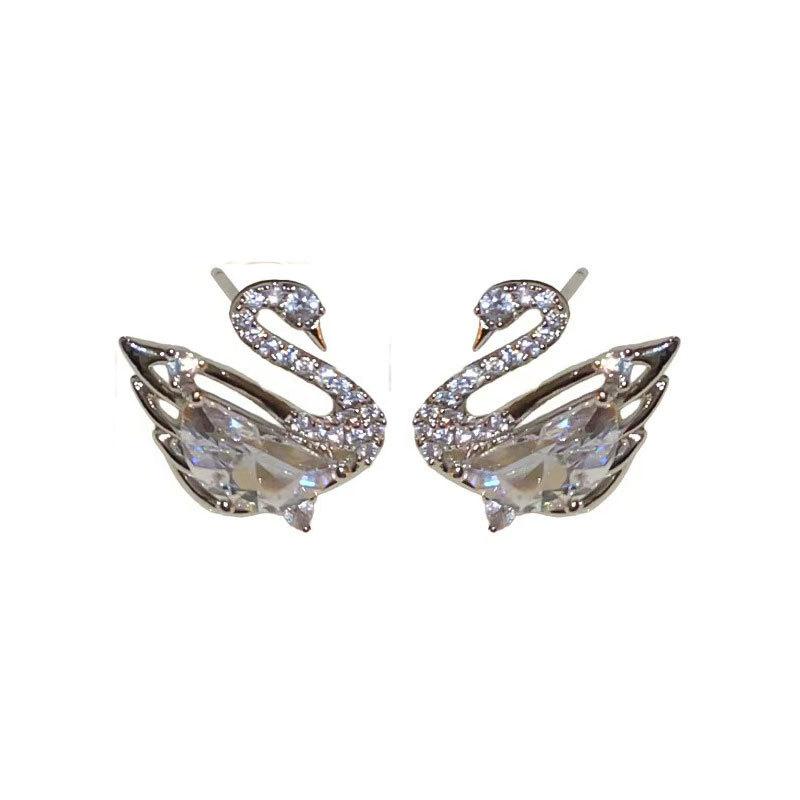 Silver Needle Super Fairy Zircon Swan Stud Earrings Women'S Fashion Versatile Light Luxury Exquisite Earrings Niche Earrings