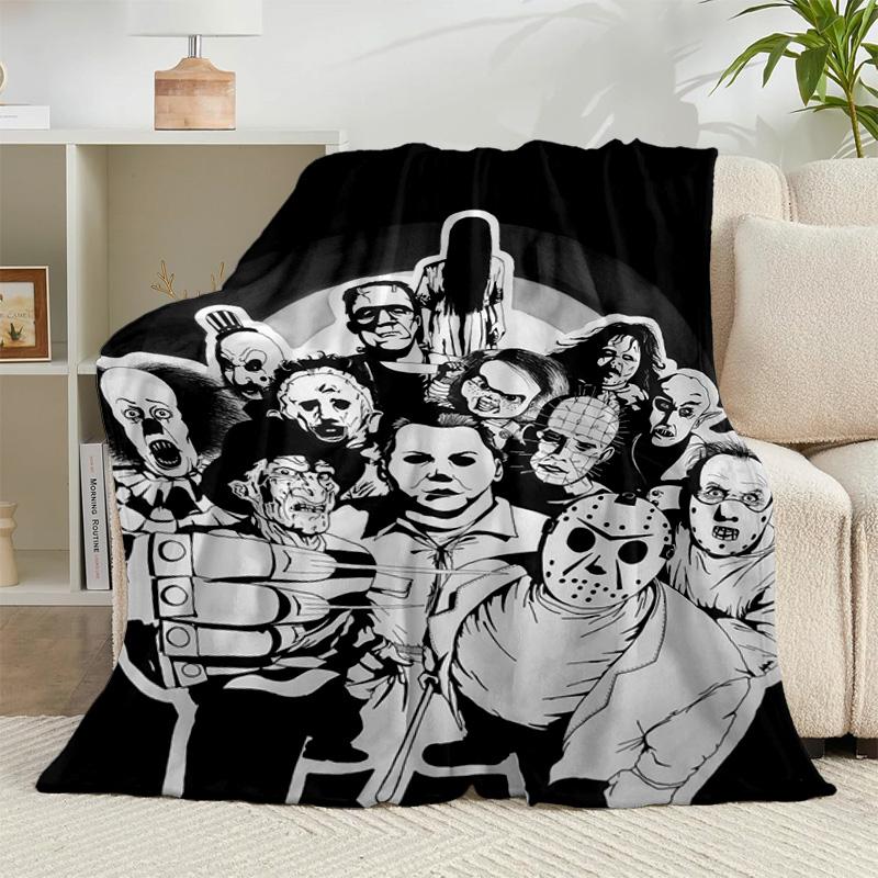 1PC Horror Movie Icons Flannel Blanket Gift, Suitable for Both Men And Women, Soft Ideal for Beds And Sofa, Birthday Or Christmas Gift