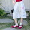 Sommer-Denim-Capris für Mädchen mit Stickerei in Schleifenform - Modestil 2026, Lässige Weitbein-Hosen für Kinder (Größe M & L)