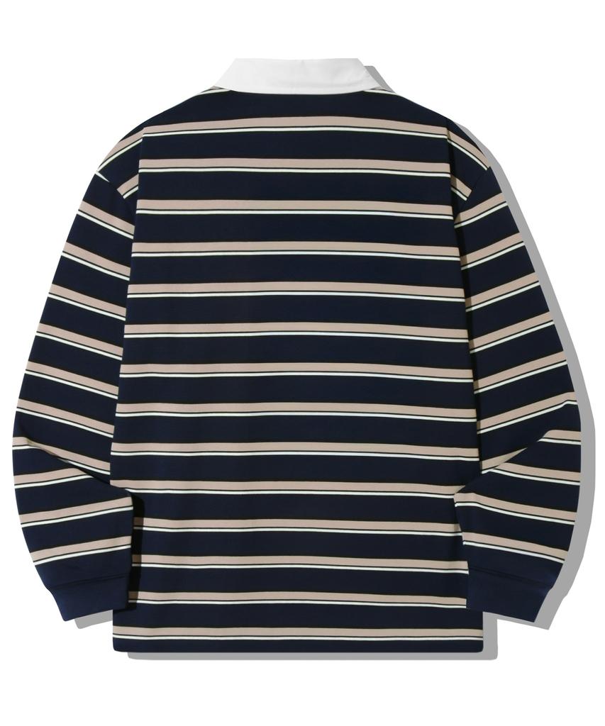 TRILLION Striped Rugby Oversized Pique Polo Shirt [Navy]