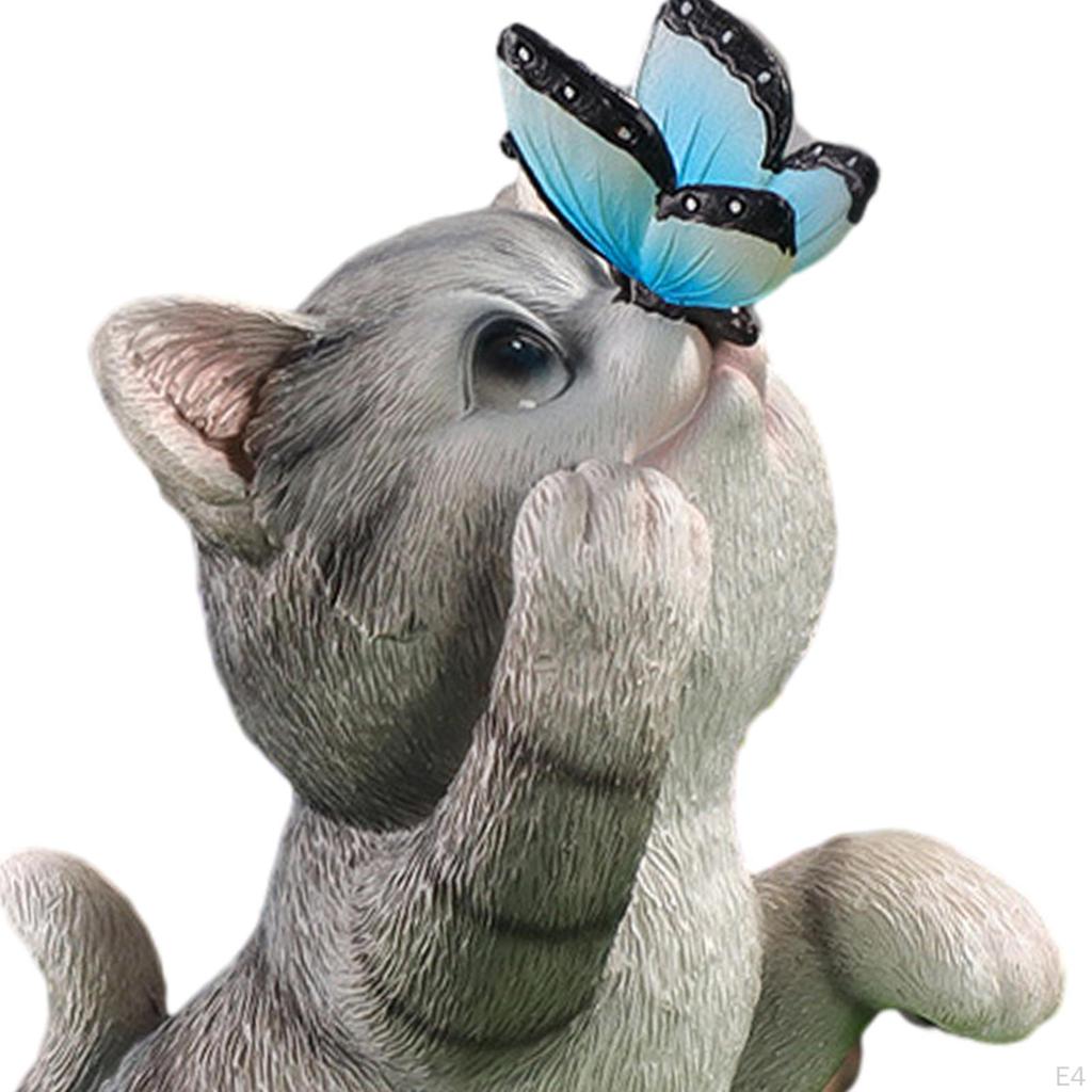 Cartoon Garden Cat Statue Figurine Solar Powered Decorative Resin Craft Painted Ornament Decor for