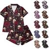 Damen Casual Halloween-Print Pyjama-Set, Zweiteilig Bequeme Nachtwäsche