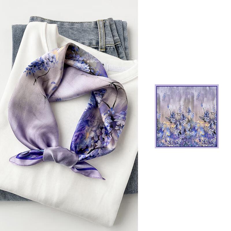 

VICTORIA&VERA Floral Print Mulberry Silk Scarf 53x53cm