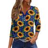 3/4 Length Sleeve Womens Tops Floral Print Vintage Fashion Casual Loose With V Neck Plus Size Shirts