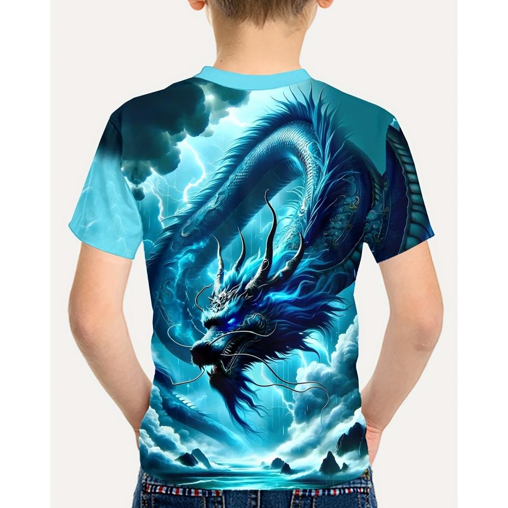Maglietta per bambini T-shirt con grafica 3D Dragon Magliette per bambini Magliette con scollo tondo Maglietta con animali dei cartoni animati Maglietta a maniche corte per un ragazzo