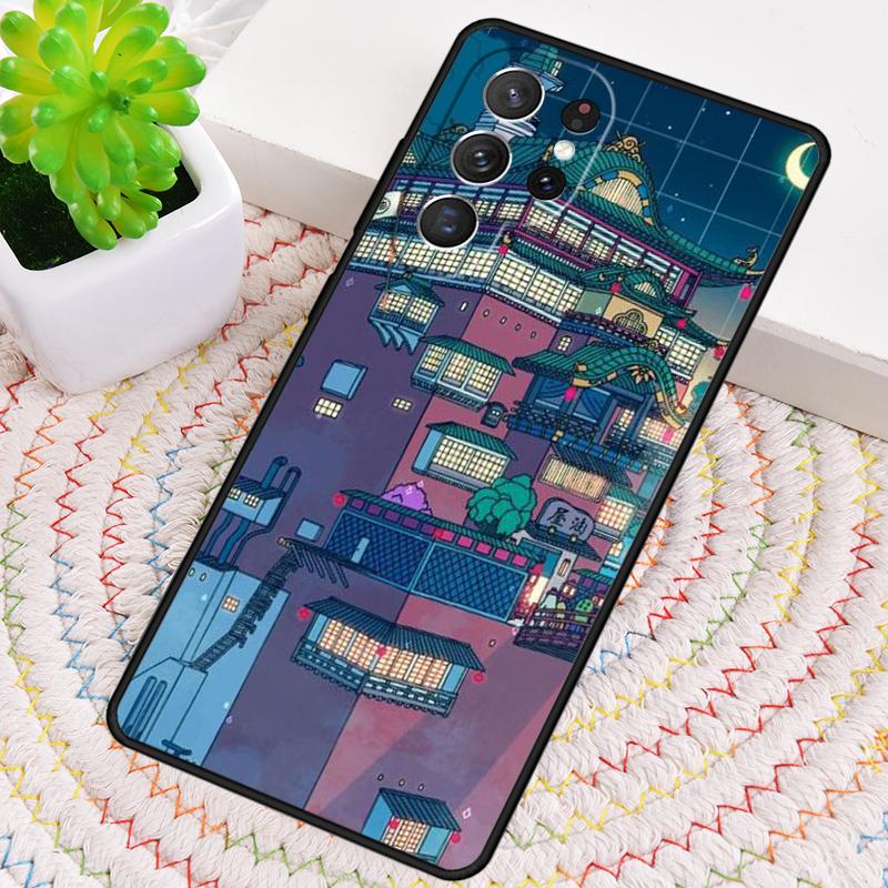 Neon Village Bathhouse Night Silicone Phone Case For Samsung Galaxy note 10 pro S26 S25 S24 S23 S22 S21 Plus S25Ultra Capa Cover