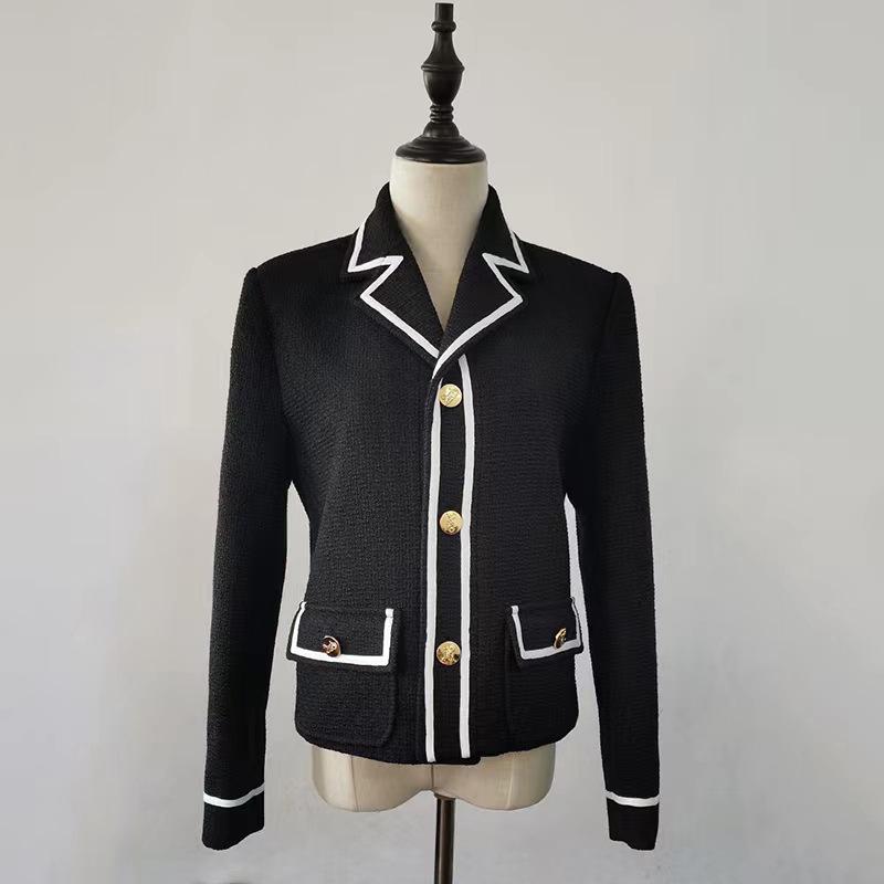 

Korean Style Women s Tweed Suit: Color Block Lapel Coat for Autumn & Winter Small чёрный