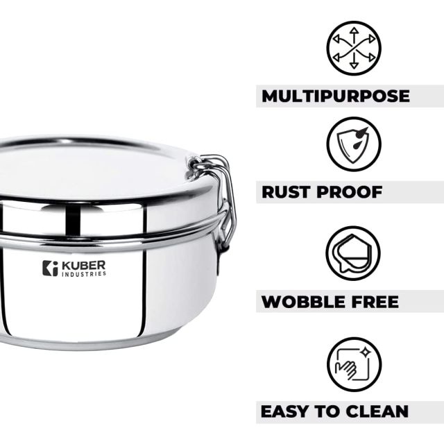 Kuber Industries Matlåda i Rostfritt Stål med Separationsplatta i Stål och Låsklämma 1 st-250 ml Kapacitet Silver 250ML