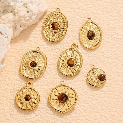 Stainless Steel Oval Star Tiger Eye Stone Pendant Jewelry