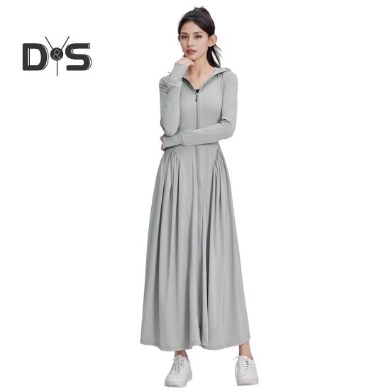 Femeii haine de protecție solară cu glugă haina completă a corpului răcoritor cu protecție solară îmbrăcăminte cu mânecă lungă costum de baie acoperi rochie pentru vară plajă pescuit drumeții