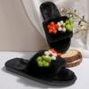 Fashion Mix Color Flower Cotton Slippers for Women Winter 2025 Slip On Open Toe Plush Slides Woman Soft Faux Fur Cotton Slippers Female