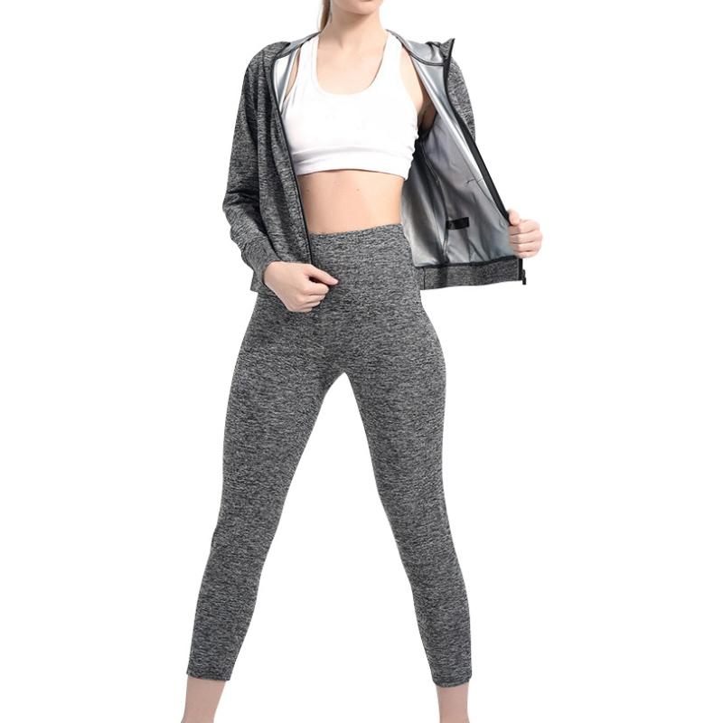 

Женский костюм для йоги и фитнеса Sanua с серебристым покрытием, с капюшоном, длинными рукавами, на молнии, с высокой посадкой, утягивающие леггинсы XL