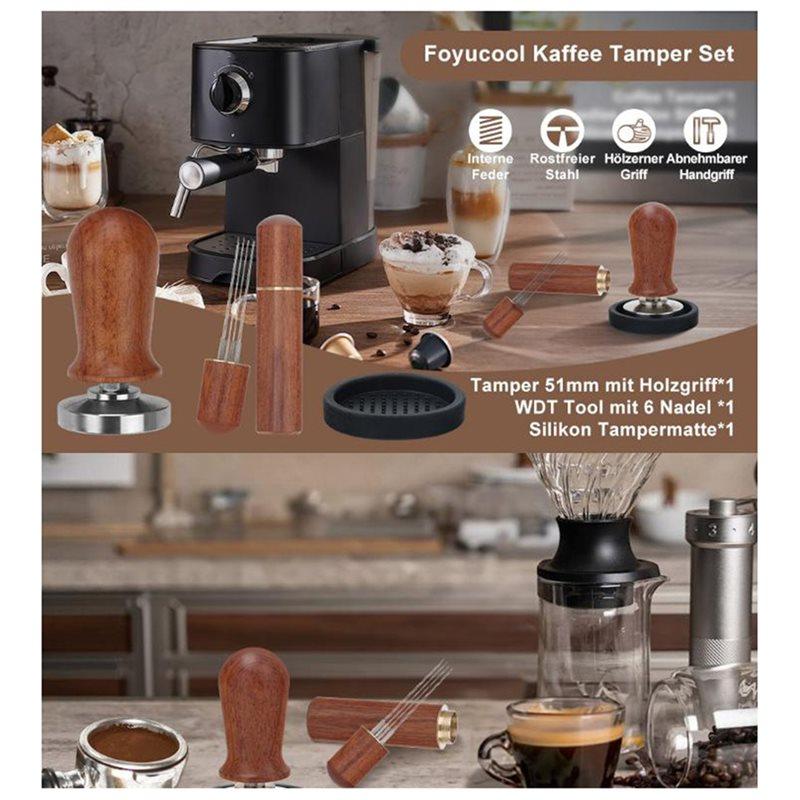 ABKP-51Mm Espresso Tamper Set, Pressure Calibrated Coffee Tamper With Spring Loaded, Silicone Mat, Stirrer Espresso
