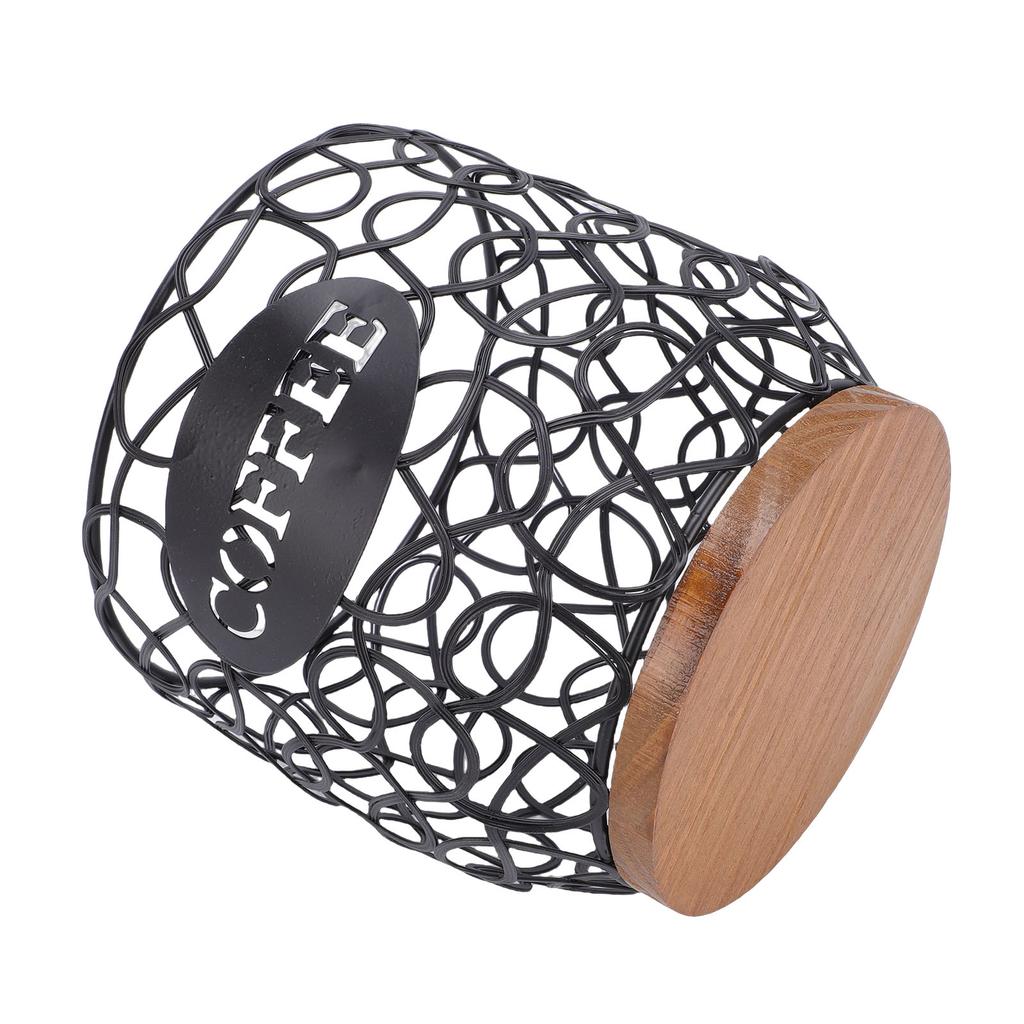 Coffee Pod Holder   Large Capacity Coffee Capsule Storage Basket with Wooden Base for Kitchen Counter   Desktop