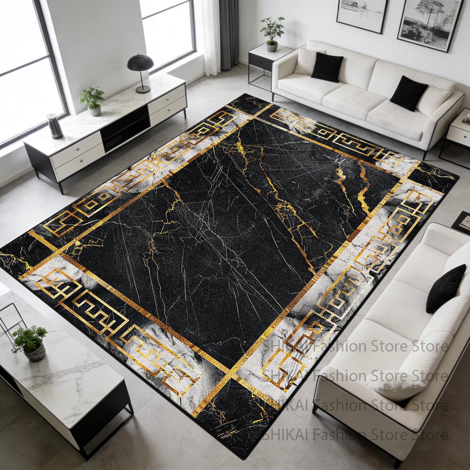 

Black White Marble Circle Pattern Living Room Rug Decoration Home Easy Cleaning Soft Carpet Non-slip Fluffy Geometric Floor Mats 60x90cm
