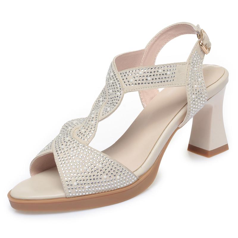 Fashion AIYUQI Sandals Women 2025 New Fashion Summer Sandals Women Open Toe Rhinestone High Heels Roman Shoes Women