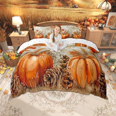 Homewish Herfst Pompoen Dekbedovertrek Set, Herfstoogst Plant Beddengoed Set, Thanksgiving Dag Slaapkamer Set, Kamerdecoratie