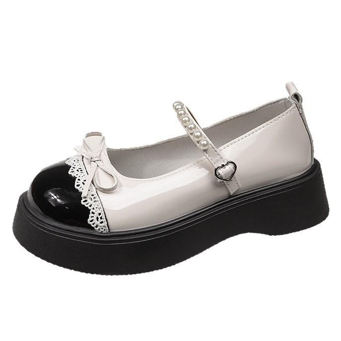 Japanese jk new with skirt bow pearl women 2025 summer French platform small leather shoes Mary Jane single shoes